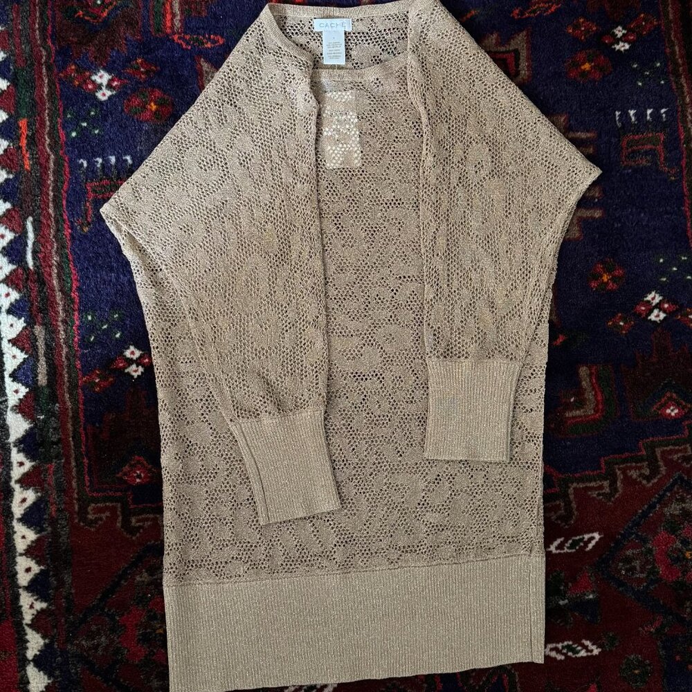 Cache Lightweight Gold Knit Metallic Top NWT $98 - Picture 9 of 12